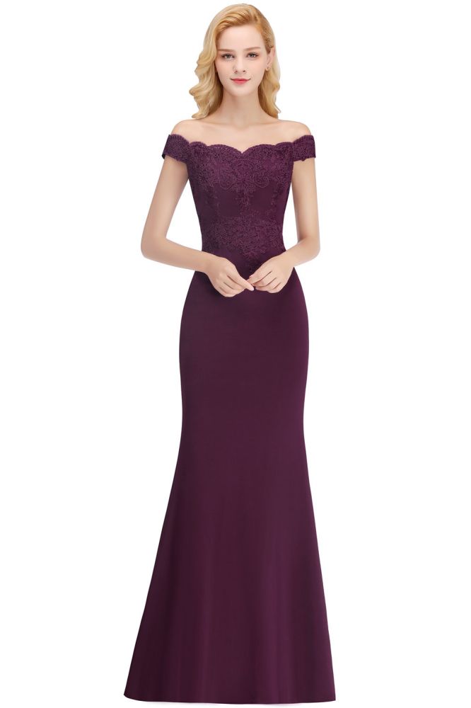 Off-the-shoulder Long Appliques Satin Mermaid Prom Gown Bridesmaid Dresses