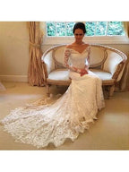 Off the Shoulder Long Sleeves Lace Wedding Dress Bridal Gown WD137 by pgmdress