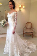 Off the Shoulder Long Sleeves Lace Wedding Dress Bridal Gown WD137 by pgmdress
