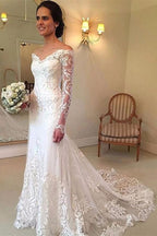Off the Shoulder Long Sleeves Lace Wedding Dress Bridal Gown WD137 by pgmdress
