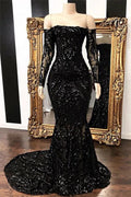 Off-the-shoulder Long Sleeves Sexy Mermaid Sweep Train Prom Dresses by misshow.com