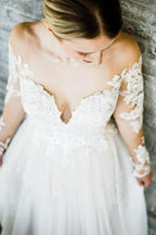 Off the Shoulder Long Sleeves Train Long Wedding Dress Bridal Gown WD415 by pgmdress