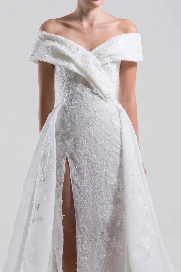 Off-the-Shoulder Mermaid Bridal Gown Side Split s Wedding Dress by misshow.com