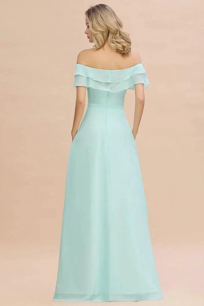 Off the Shoulder Mini-Green Front Slit Bridesmaid Dress Aline Beach Wedding Dress by misshow.com