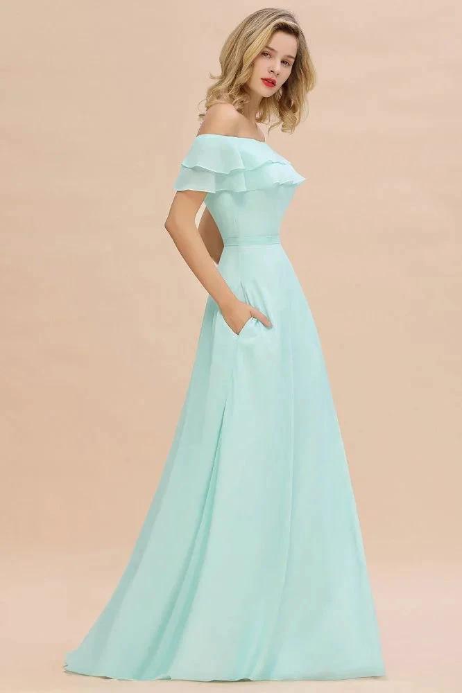 Off the Shoulder Mini-Green Front Slit Bridesmaid Dress Aline Beach Wedding Dress by misshow.com