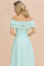 Off the Shoulder Mini-Green Front Slit Bridesmaid Dress Aline Beach Wedding Dress by misshow.com