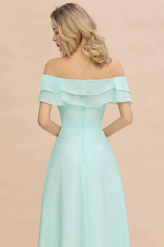 Off the Shoulder Mini-Green Front Slit Bridesmaid Dress Aline Beach Wedding Dress by misshow.com