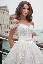 Off-the-shoulder Neckline A-line Wedding Dress With Lace Appliques WD232 by pgmdress