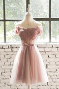 Off The Shoulder Pink Lace Tulle Short Prom Dress Homecoming Dress PD200 by pgmdress