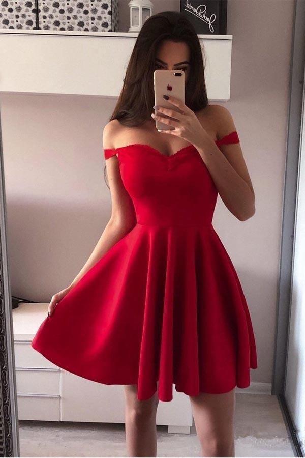 Off the Shoulder Red Homecoming Dresses Broad Strap Little Party Dress  PD251 Main Image