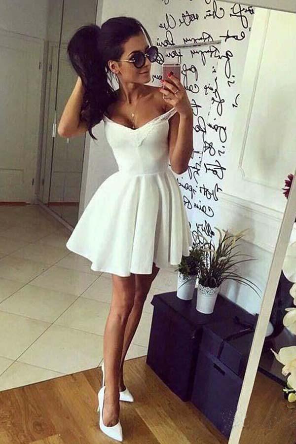 Abito Rosso per Ritorno a Casa con Spalle Scoperte, Spalline Larghe, Abito Corto da Festa PD251