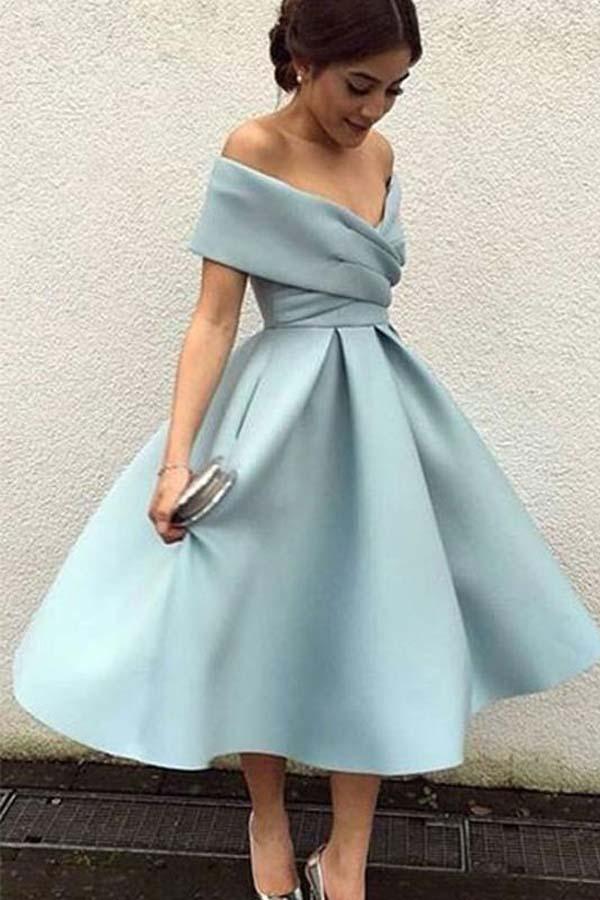 Off the Shoulder Short Dusty Blue Party/Homecoming Dresses  PD101 Hover Image