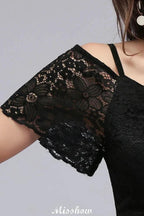 Off-the-shoulder Sleeveless Floor-Length A-line Bridesmaid Dresses Chiffon Lace V-Neck Prom Dress by misshow.com