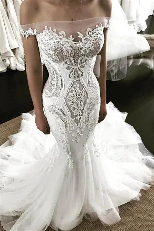 Off-the-Shoulder Strapless Mermaid Lace Wedding Dress by misshow.com