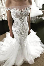 Off-the-Shoulder Strapless Mermaid Lace Wedding Dress by misshow.com