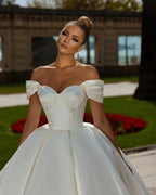 Off-the-Shoulder Sweetheart Ball Gown Satin Sleeveless Garden Bridal Dress by misshow.com