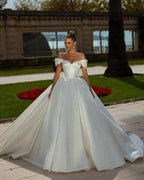 Off-the-Shoulder Sweetheart Ball Gown Satin Sleeveless Garden Bridal Dress by misshow.com