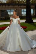 Off-the-Shoulder Sweetheart Ball Gown Satin Sleeveless Garden Bridal Dress by misshow.com