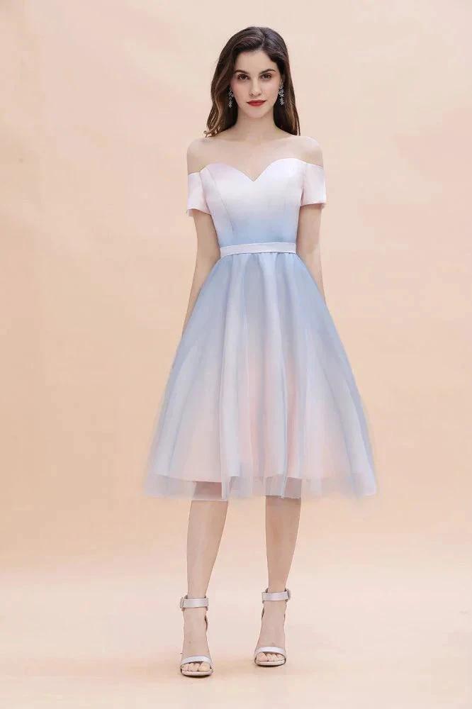 Off-the-Shoulder Sweetheart Gradient Aline Evening Party Mini Dress by misshow.com