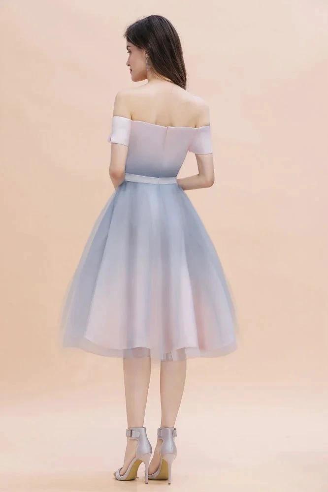 Off-the-Shoulder Sweetheart Gradient Aline Evening Party Mini Dress by misshow.com