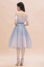 Off-the-Shoulder Sweetheart Gradient Aline Evening Party Mini Dress by misshow.com