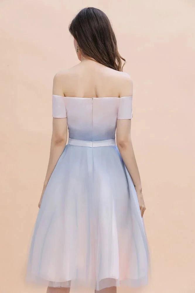 Off-the-Shoulder Sweetheart Gradient Aline Evening Party Mini Dress by misshow.com