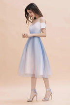 Off-the-Shoulder Sweetheart Gradient Aline Evening Party Mini Dress by misshow.com