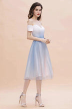 Off-the-Shoulder Sweetheart Gradient Aline Evening Party Mini Dress by misshow.com