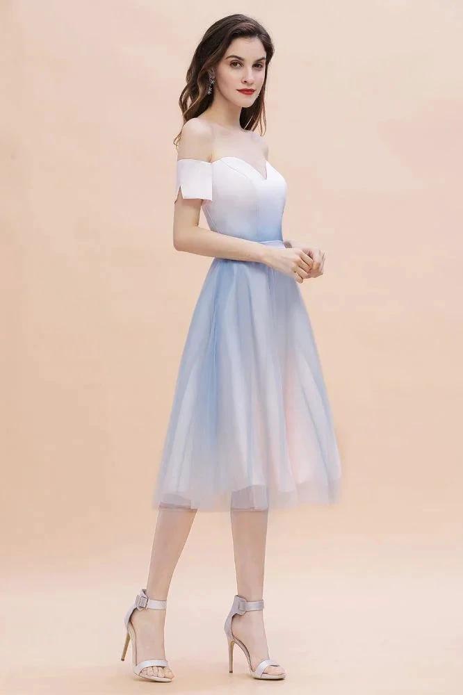 Off-the-Shoulder Sweetheart Gradient Aline Evening Party Mini Dress by misshow.com