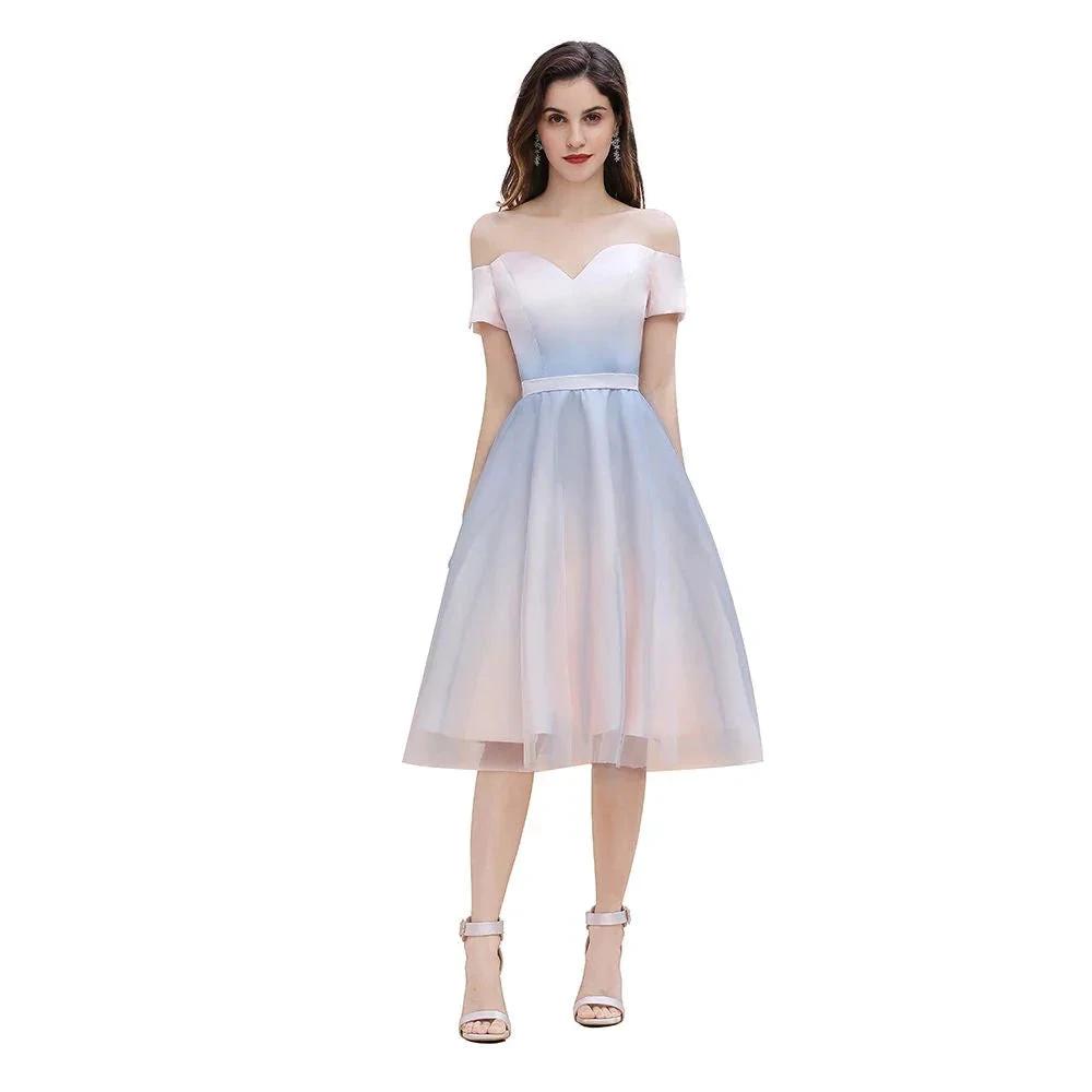 Off-the-Shoulder Sweetheart Gradient Aline Evening Party Mini Dress by misshow.com