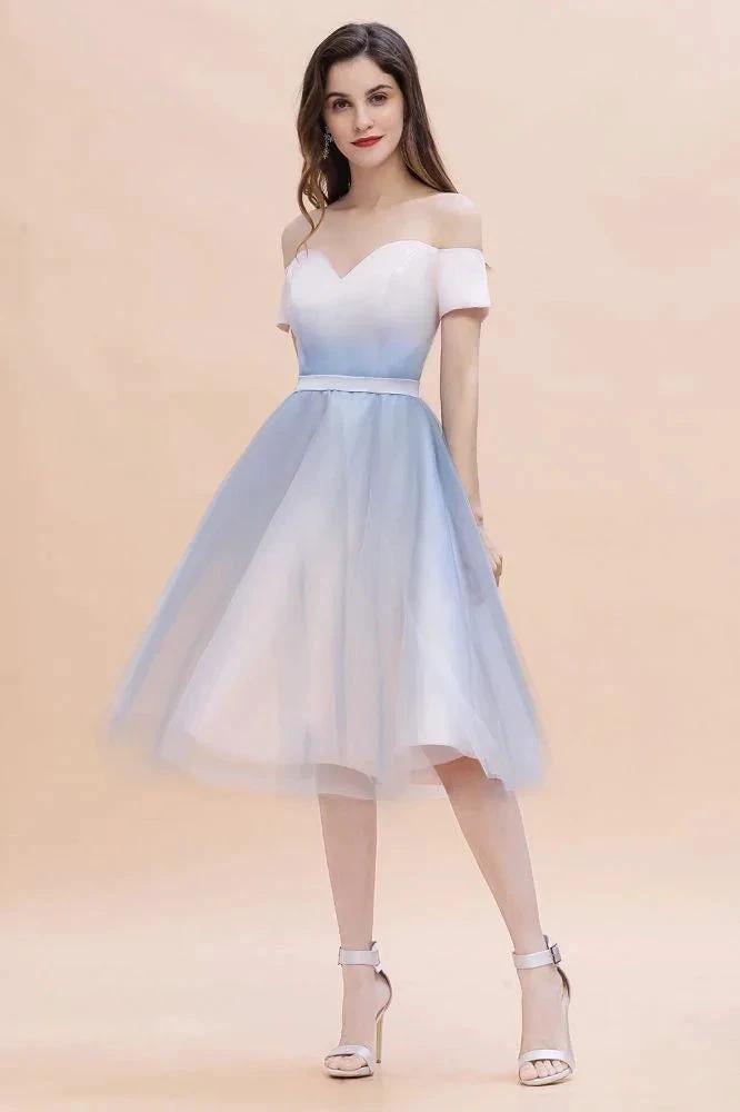 Off-the-Shoulder Sweetheart Gradient Aline Evening Party Mini Dress by misshow.com