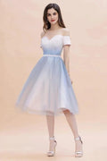Off-the-Shoulder Sweetheart Gradient Aline Evening Party Mini Dress by misshow.com