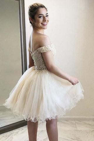 Off-the-Shoulder Sweetheart Homecoming Dress with Appliques Beading PD059