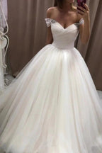 Off The Shoulder Tulle Sweetheart White Wedding Dresses Bridal Gown WD020 by pgmdress