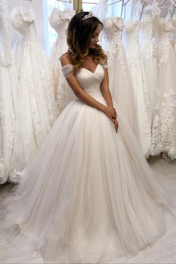 Off The Shoulder Tulle Sweetheart White Wedding Dresses Bridal Gown WD020 by pgmdress