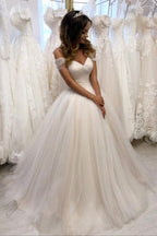 Off The Shoulder Tulle Sweetheart White Wedding Dresses Bridal Gown WD020 by pgmdress