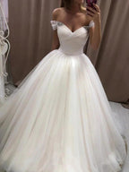 Off The Shoulder Tulle Sweetheart White Wedding Dresses Bridal Gown WD020 by pgmdress