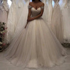 Off The Shoulder Tulle Sweetheart White Wedding Dresses Bridal Gown WD020 by pgmdress