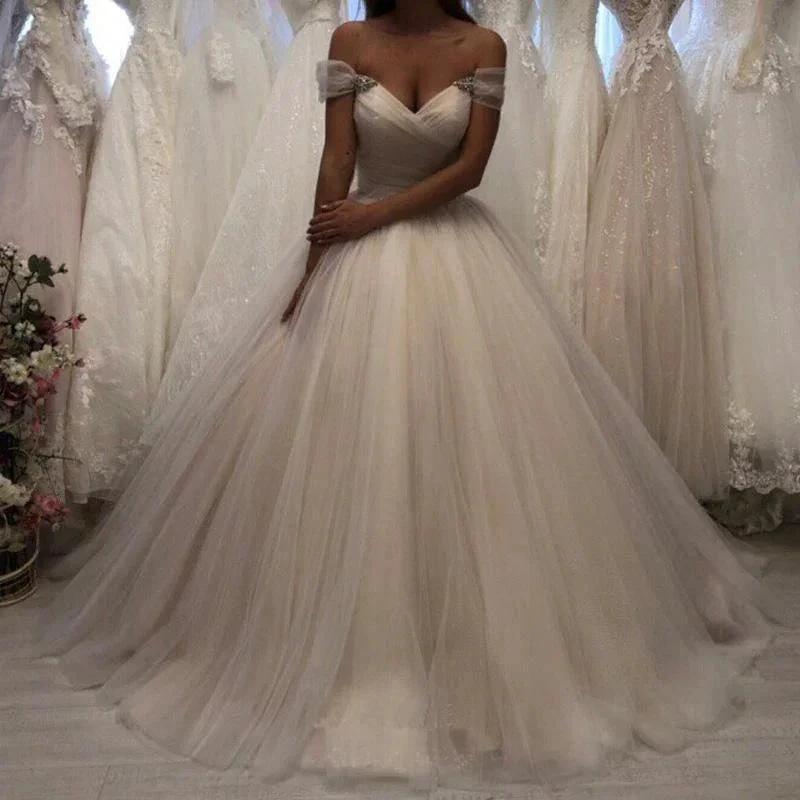 Off The Shoulder Tulle Sweetheart White Wedding Dresses Bridal Gown WD020 by pgmdress