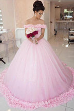 Off the Shoulder Vintage Pink Ball Gown Wedding Dresses WD303 by pgmdress