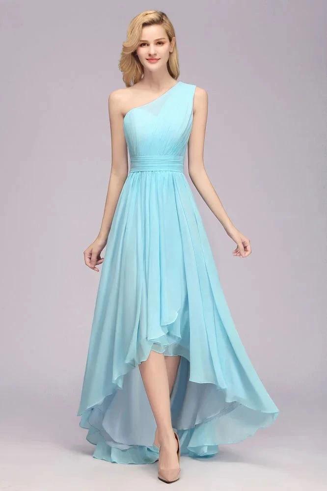 One Shoulder A-line Hi-lo Chiffon Bridesmaid Dresses for Women by misshow.com