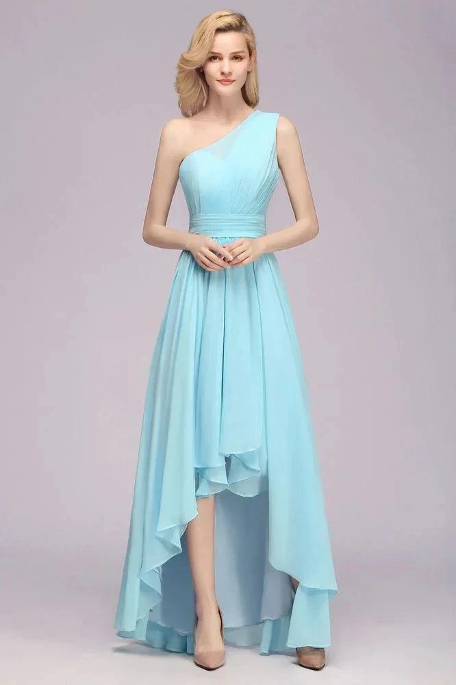 One Shoulder A-line Hi-lo Chiffon Bridesmaid Dresses for Women by misshow.com