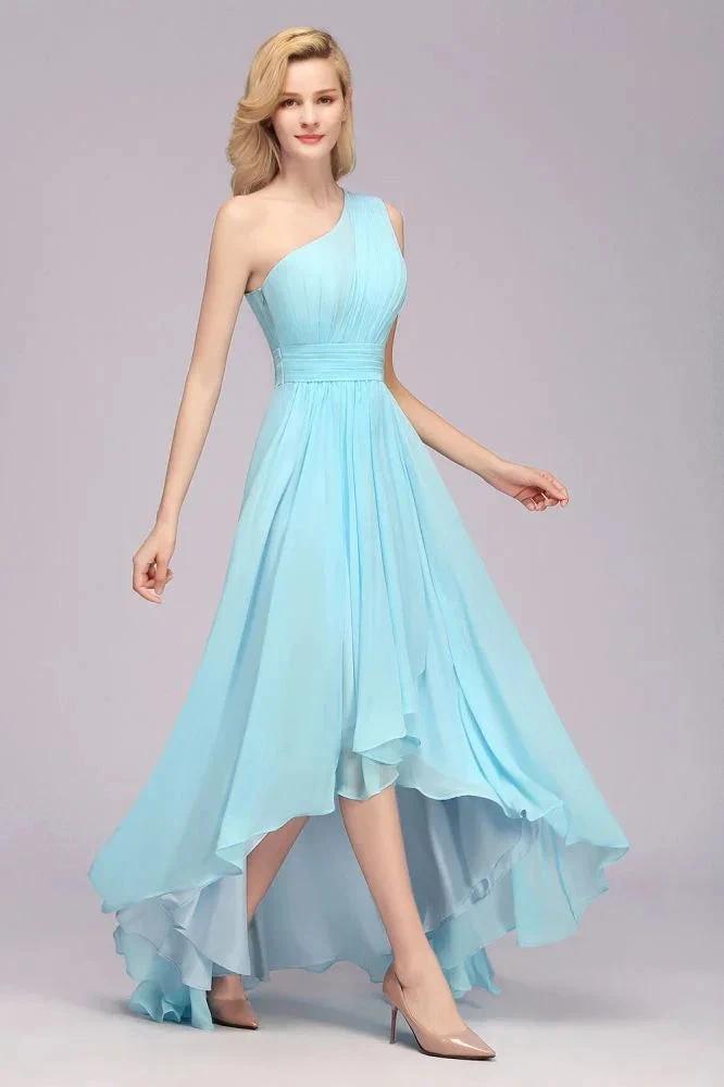 One Shoulder A-line Hi-lo Chiffon Bridesmaid Dresses for Women by misshow.com