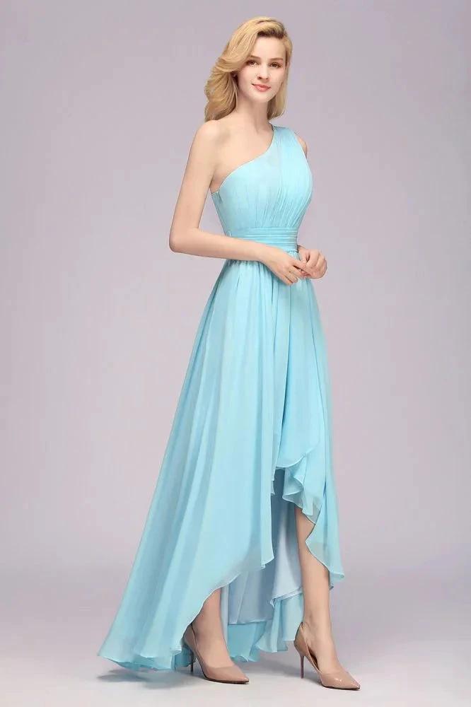 One Shoulder A-line Hi-lo Chiffon Bridesmaid Dresses for Women by misshow.com
