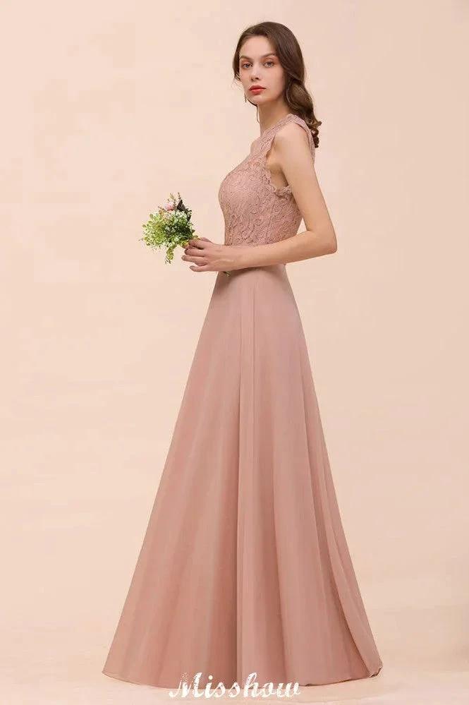 One Shoulder Chiffon Bridesmaid Dress Dusty Pink Wedding Guest Dress for Bride by misshow.com