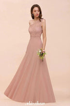 One Shoulder Chiffon Bridesmaid Dress Dusty Pink Wedding Guest Dress for Bride by misshow.com