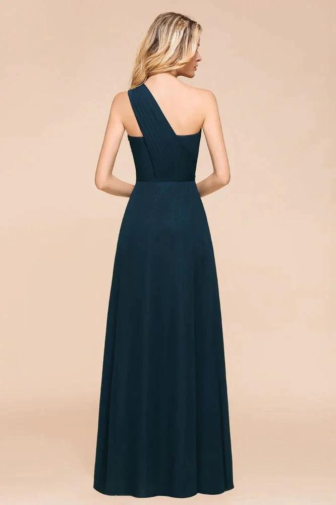 One Shoulder Floor-Length Bridesmaid Dress A-line Chiffon Wedding Party Dresses by misshow.com