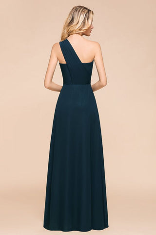Vestido de dama de honor de un solo hombro hasta el suelo, corte A, de gasa, para fiesta de boda