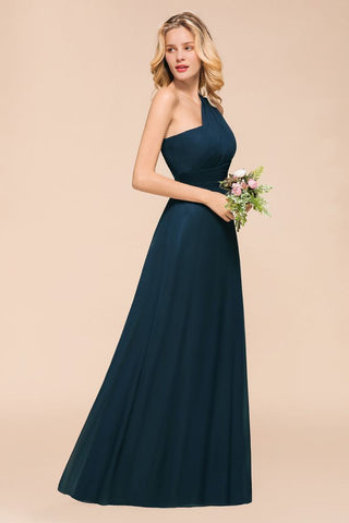 Vestido de dama de honor de un solo hombro hasta el suelo, corte A, de gasa, para fiesta de boda