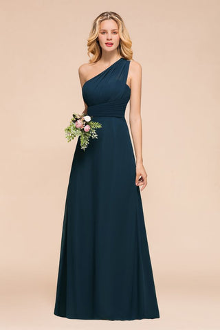 Vestido de dama de honor de un solo hombro hasta el suelo, corte A, de gasa, para fiesta de boda